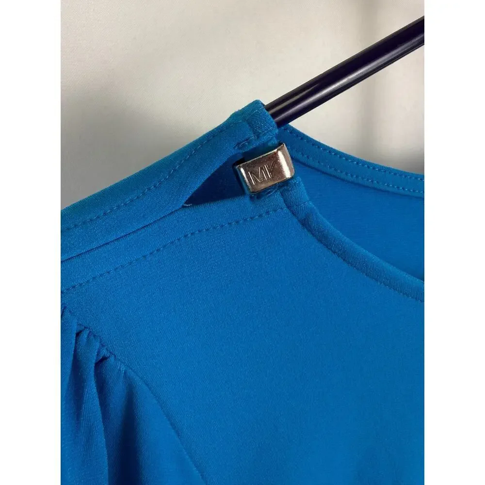 Michael Kors Blue Blouson Smocked Waist Short Sleeve Top Small